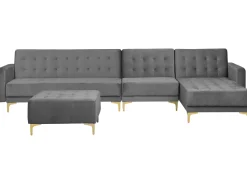 Left Hand Modular Velvet Sofa With Ottoman Grey Aberdeen