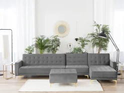 Left Hand Modular Velvet Sofa With Ottoman Grey Aberdeen