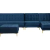 Left Hand Modular Velvet Sofa With Ottoman Navy Blue Aberdeen