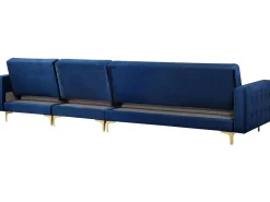 Left Hand Modular Velvet Sofa With Ottoman Navy Blue Aberdeen