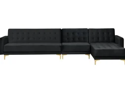 Left Hand Modular Velvet Sofa Black Aberdeen