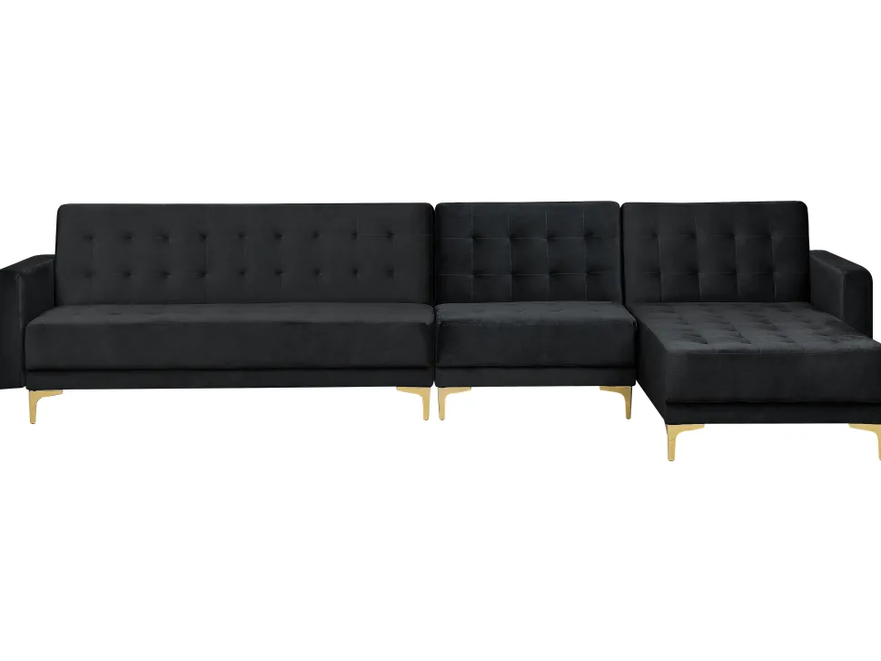 Left Hand Modular Velvet Sofa Black Aberdeen