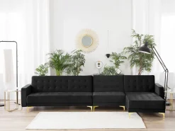 Left Hand Modular Velvet Sofa Black Aberdeen