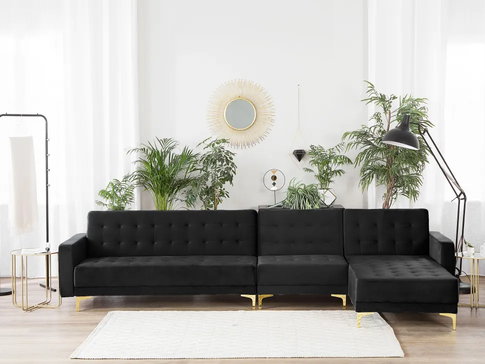 Left Hand Modular Velvet Sofa Black Aberdeen