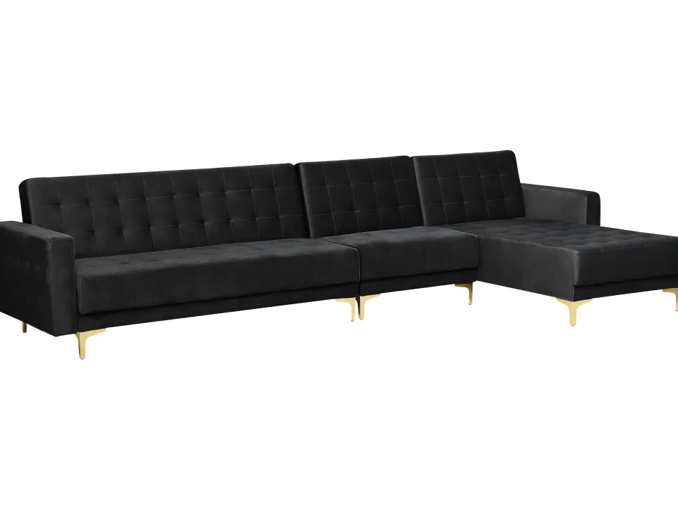 Left Hand Modular Velvet Sofa Black Aberdeen