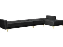Left Hand Modular Velvet Sofa Black Aberdeen