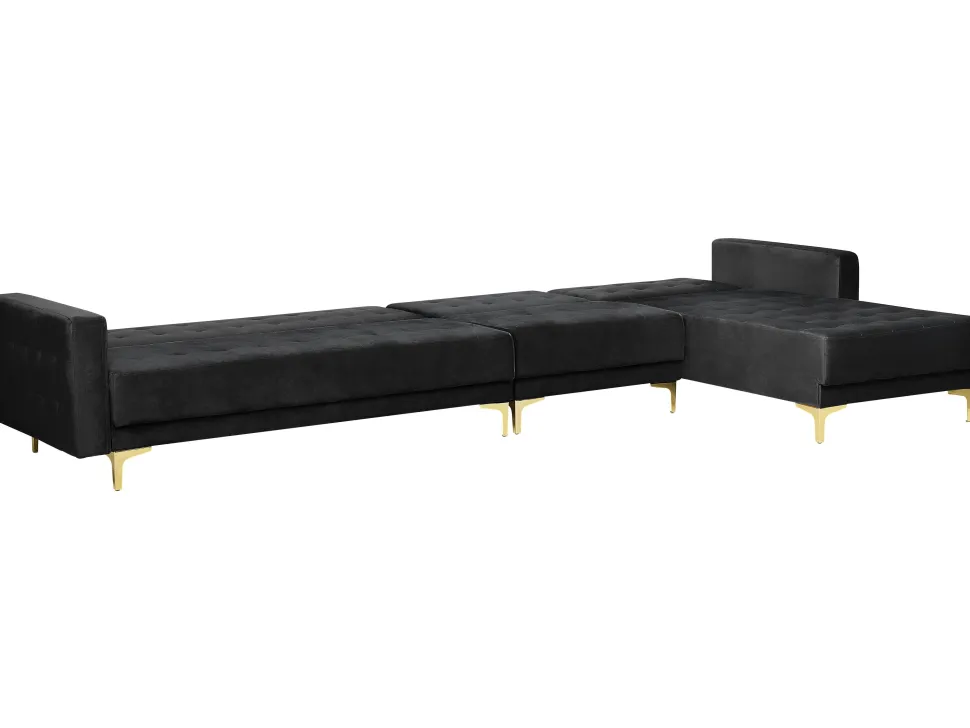 Left Hand Modular Velvet Sofa Black Aberdeen