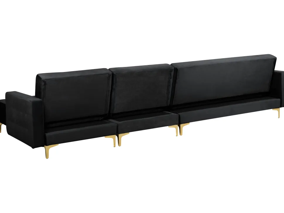 Left Hand Modular Velvet Sofa Black Aberdeen