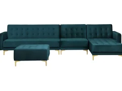 Left Hand Modular Velvet Sofa With Ottoman Teal Aberdeen