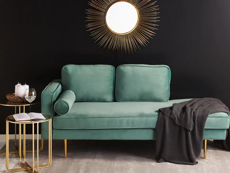Left Hand Velvet Chaise Lounge Mint Green Miramas