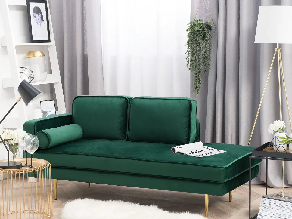 Left Hand Velvet Chaise Lounge Emerald Green Miramas