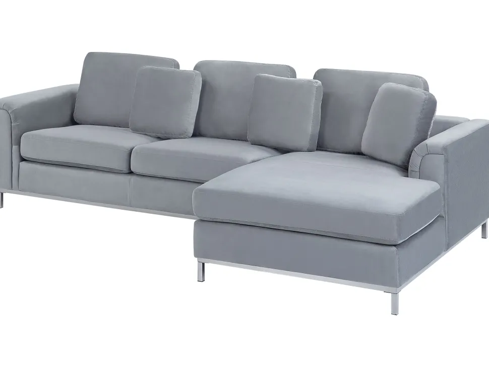 Left Hand Velvet Corner Sofa Light Grey Oslo
