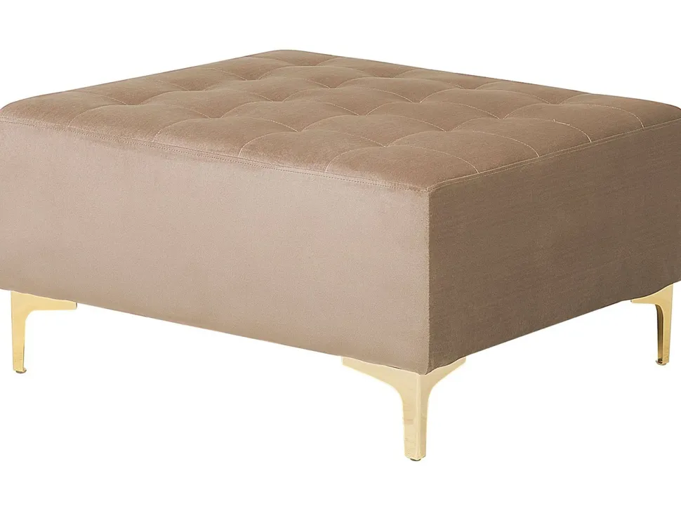 Left Hand Velvet Corner Sofa With Ottoman Sand Beige Aberdeen
