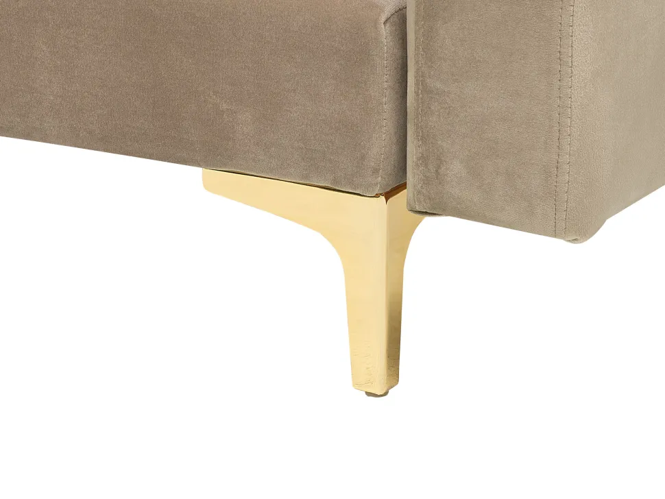 Left Hand Velvet Corner Sofa With Ottoman Sand Beige Aberdeen