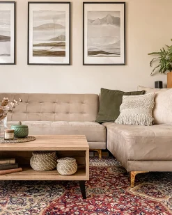 Left Hand Velvet Corner Sofa Sand Beige Aberdeen