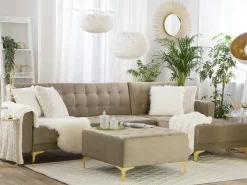 Left Hand Velvet Corner Sofa Sand Beige Aberdeen