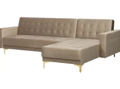 Left Hand Velvet Corner Sofa Sand Beige Aberdeen