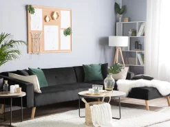 Left Hand Velvet Corner Sofa Bed Black Vadso