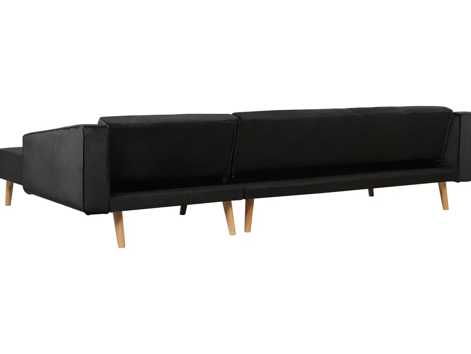 Left Hand Velvet Corner Sofa Bed Black Vadso