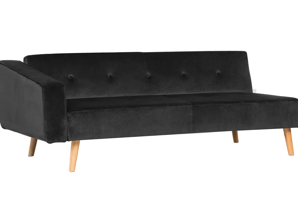 Left Hand Velvet Corner Sofa Bed Black Vadso