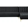 Left Hand Velvet Corner Sofa Black Aberdeen