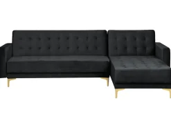 Left Hand Velvet Corner Sofa Black Aberdeen
