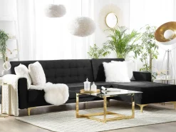 Left Hand Velvet Corner Sofa Black Aberdeen