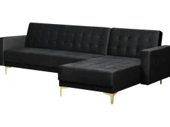 Left Hand Velvet Corner Sofa Black Aberdeen