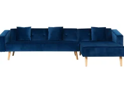 Left Hand Velvet Corner Sofa Bed Blue Vadso