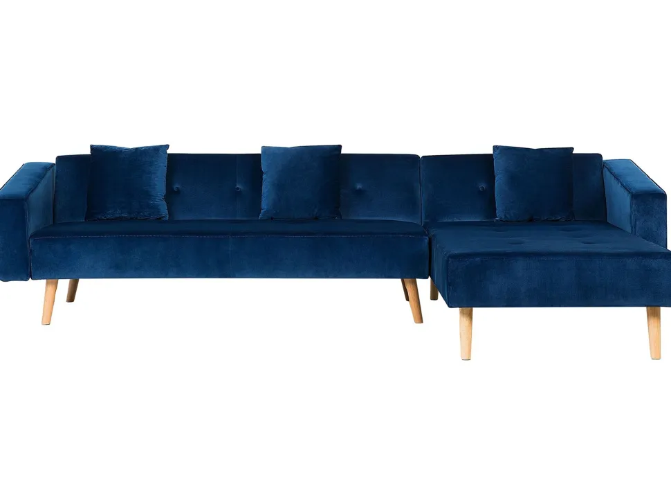 Left Hand Velvet Corner Sofa Bed Blue Vadso