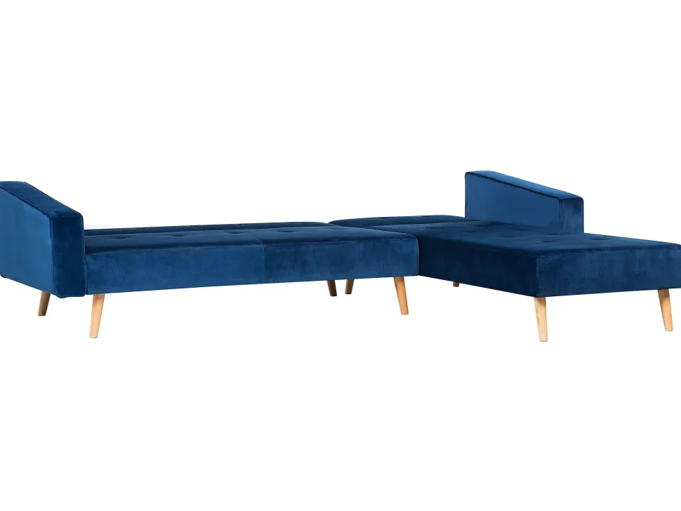 Left Hand Velvet Corner Sofa Bed Blue Vadso