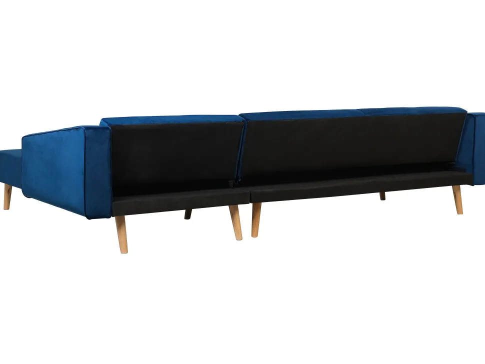 Left Hand Velvet Corner Sofa Bed Blue Vadso