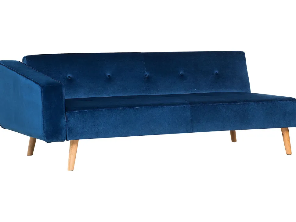 Left Hand Velvet Corner Sofa Bed Blue Vadso