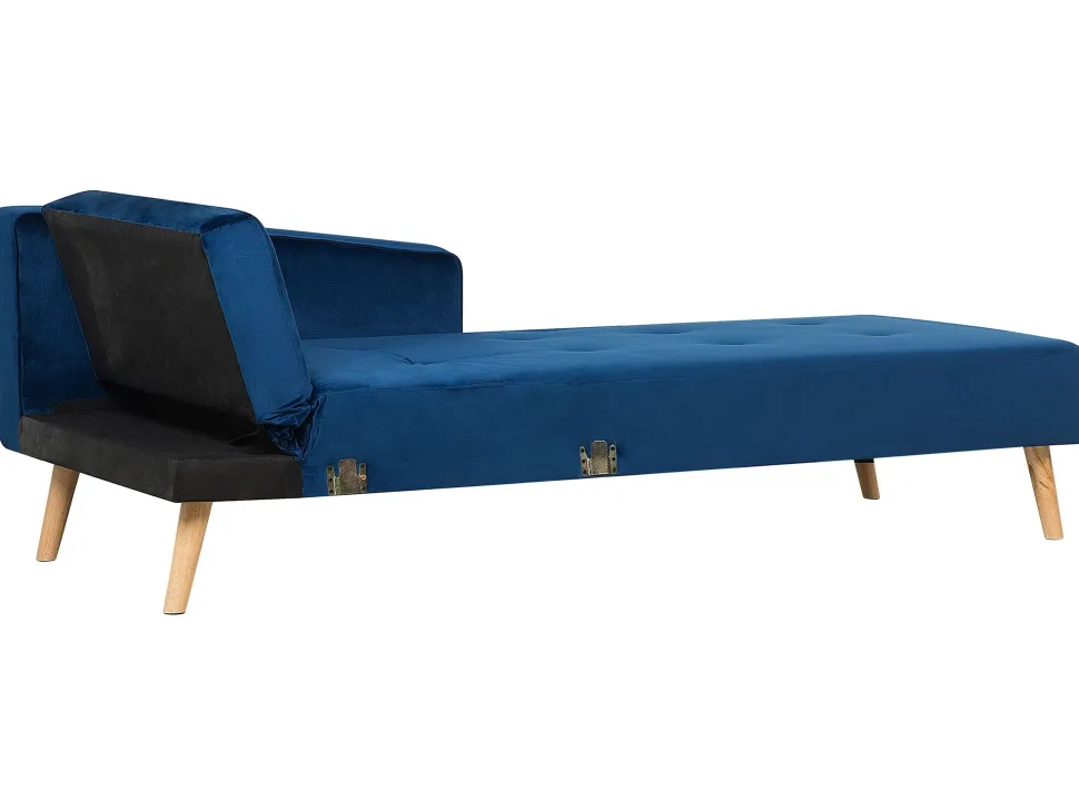 Left Hand Velvet Corner Sofa Bed Blue Vadso