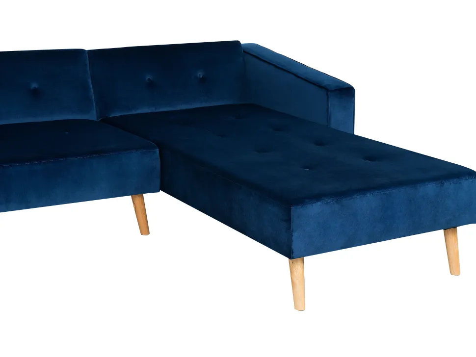 Left Hand Velvet Corner Sofa Bed Blue Vadso