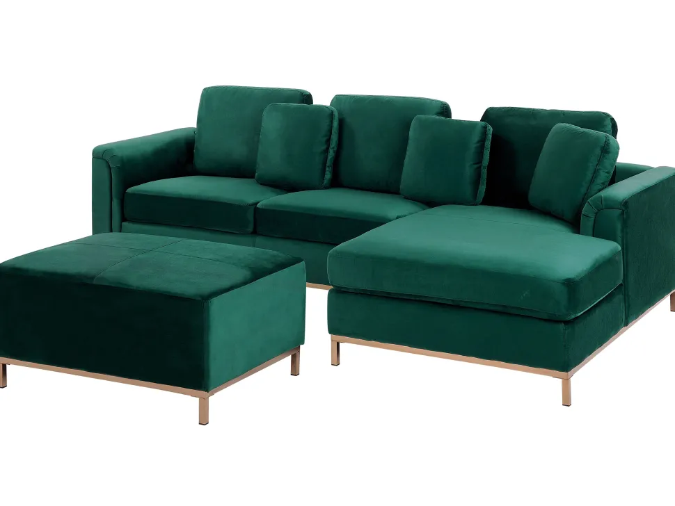 Left Hand Velvet Corner Sofa With Ottoman Emerald Green Oslo