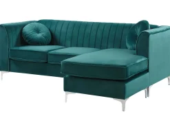Left Hand Velvet Corner Sofa Emerald Green Timra
