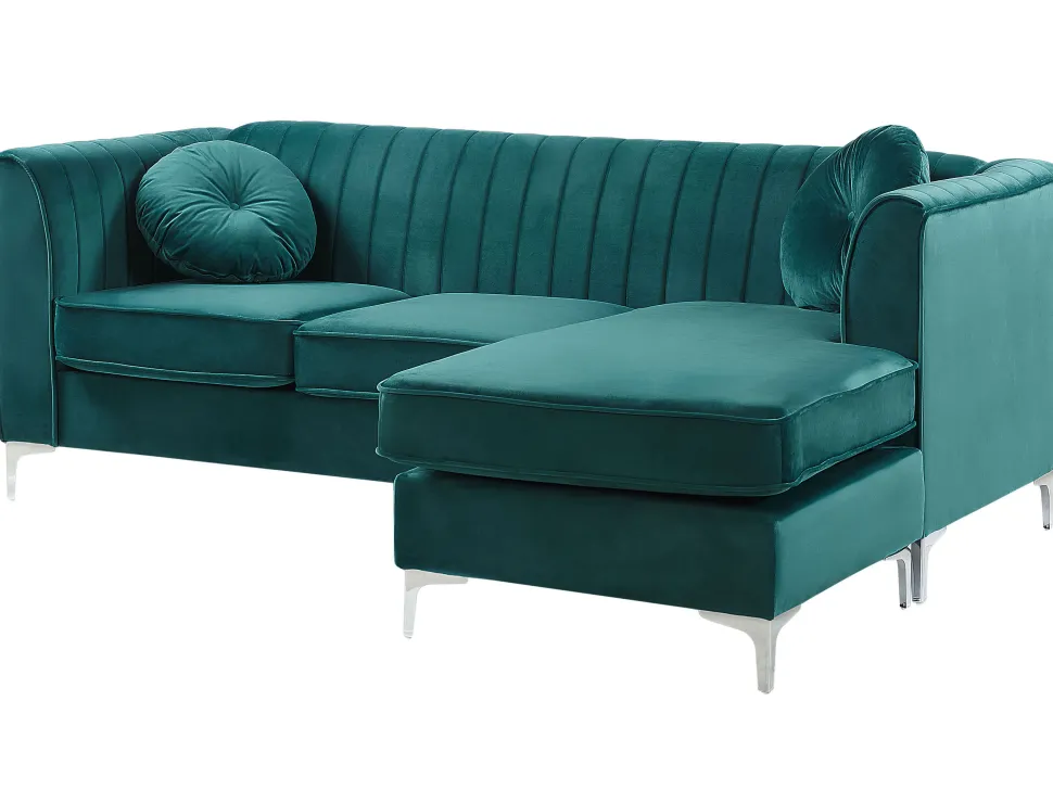 Left Hand Velvet Corner Sofa Emerald Green Timra