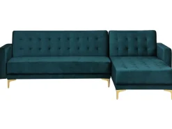 Left Hand Velvet Corner Sofa Teal Aberdeen