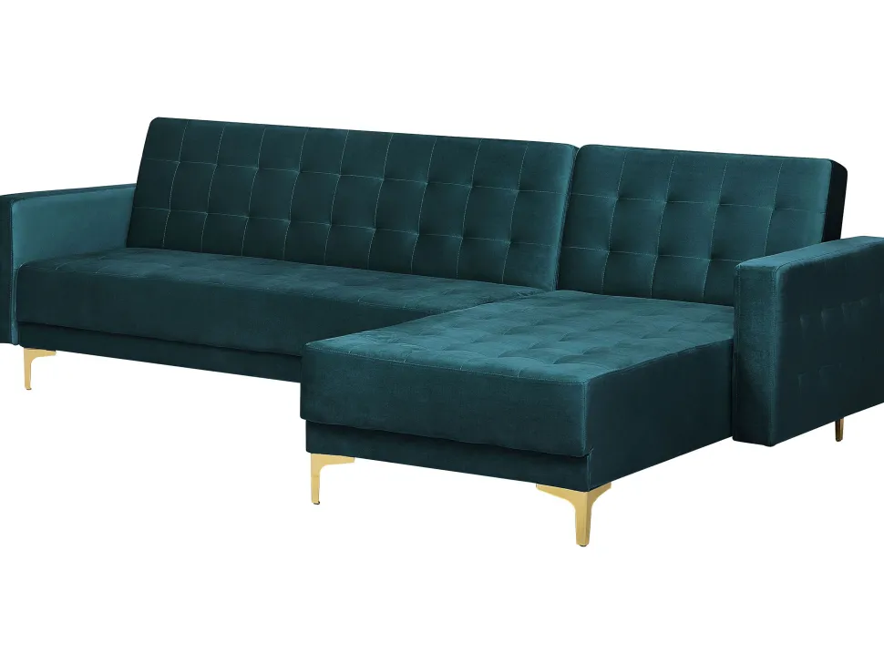 Left Hand Velvet Corner Sofa Teal Aberdeen