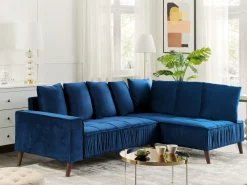 Left Hand Velvet Corner Sofa Blue Grena