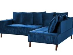 Left Hand Velvet Corner Sofa Blue Grena
