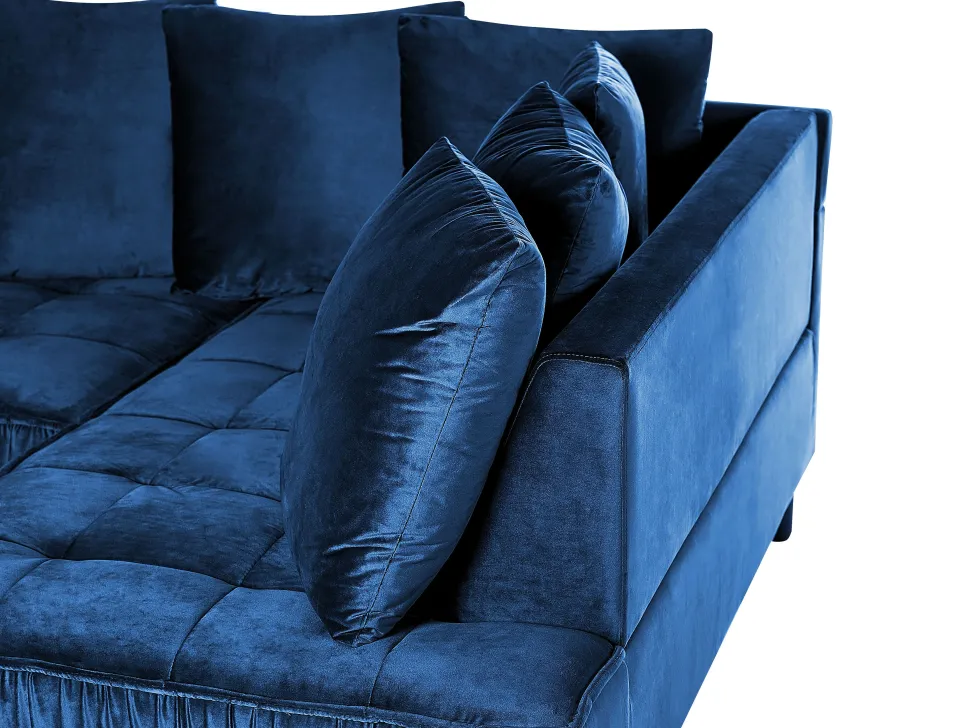 Left Hand Velvet Corner Sofa Blue Grena
