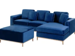 Left Hand Velvet Corner Sofa With Ottoman Navy Blue Oslo