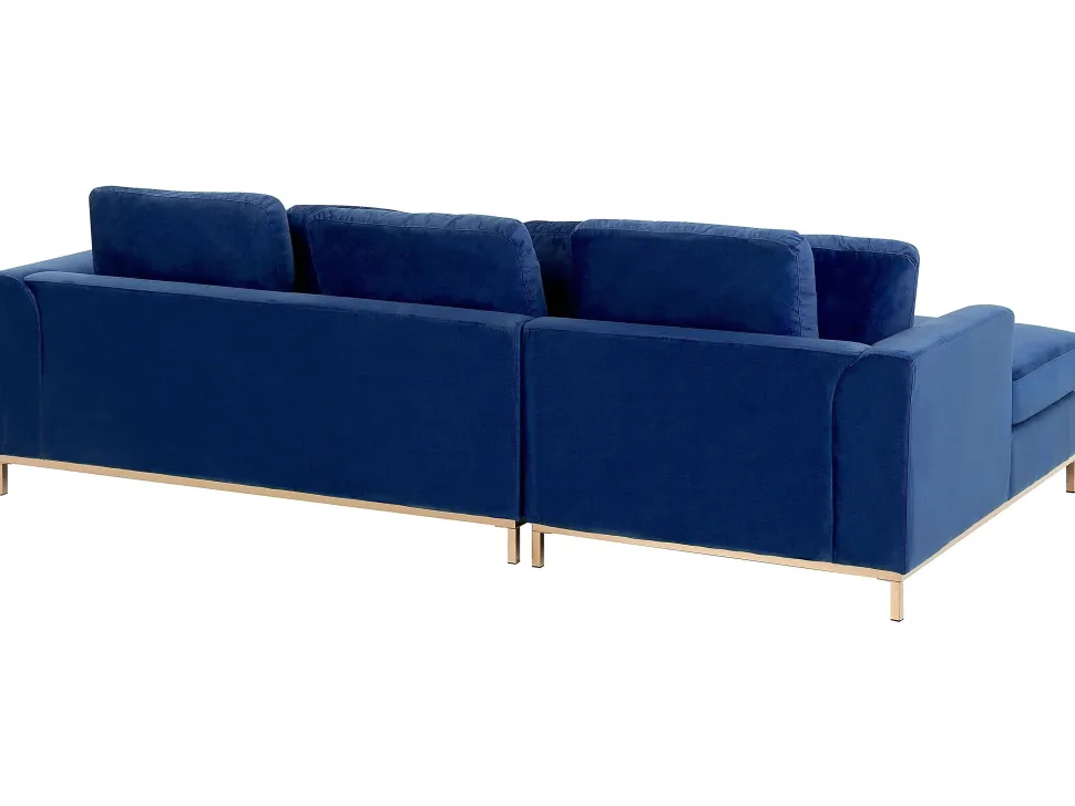 Left Hand Velvet Corner Sofa With Ottoman Navy Blue Oslo