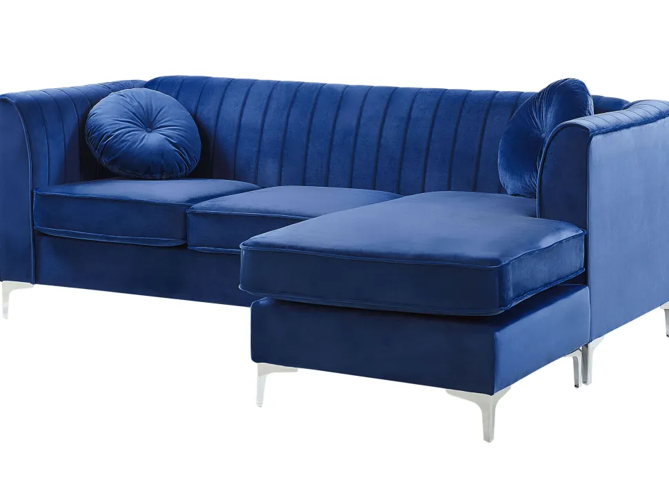 Left Hand Velvet Corner Sofa Navy Blue Timra