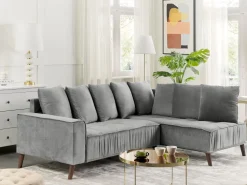 Left Hand Velvet Corner Sofa Grey Grena