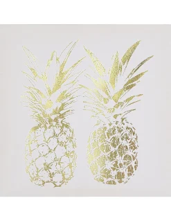 Leinwandbild Rosa / Gold Ananas-Motiv 3Er Set 30 X 30 Cm Apesika