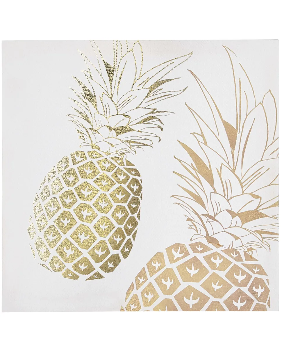 Leinwandbild Rosa / Gold Ananas-Motiv 3Er Set 30 X 30 Cm Apesika