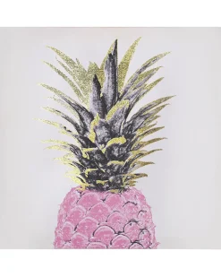 Leinwandbild Rosa / Gold Ananas-Motiv 3Er Set 30 X 30 Cm Apesika